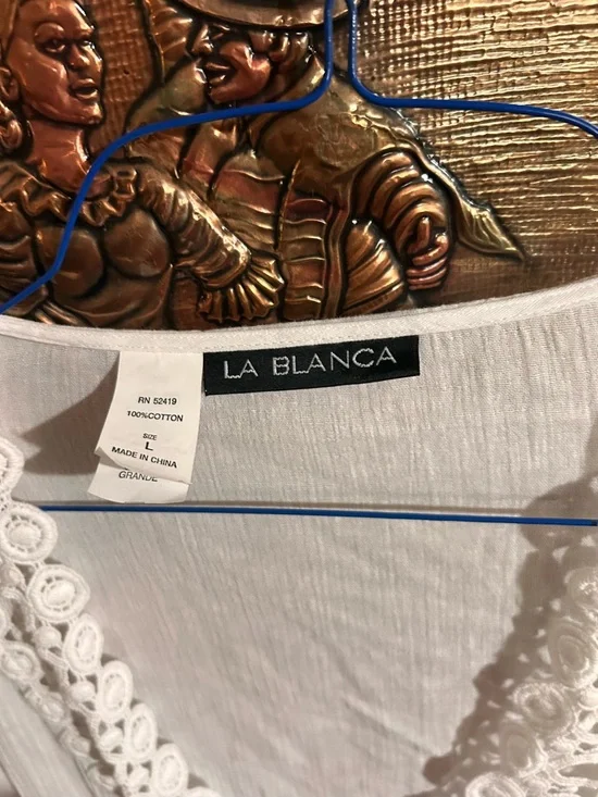 La Blanca coverup White Crochet-Trim Cotton Kimono swim New - Picture 3 of 4